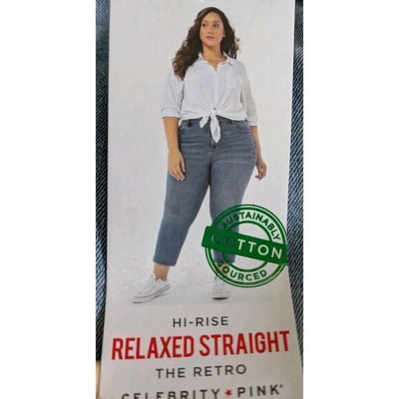 Celebrity Pink Hi Rise Relaxed Straight Jeans Retro Women Plus 20 Distressed - Picture 3 of 16